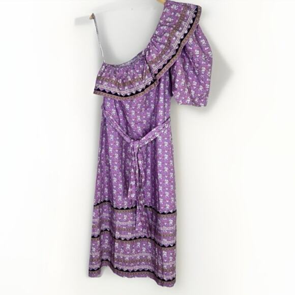 Sea NY Perry Border One Shoulder Floral Dress Lilac Puff Sleeve Midi Sz XS - Picture 5 of 10